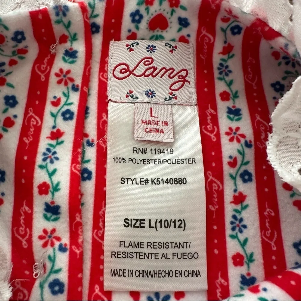Like New Lanz‎ of Salzburg Girls L 10/12 Tyrolean Red Long Sleeve Nightgown Gown